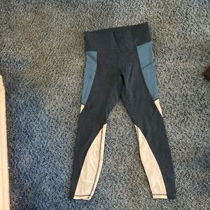 Athleta Colorblock Leggings - Black, Blue, and Cream